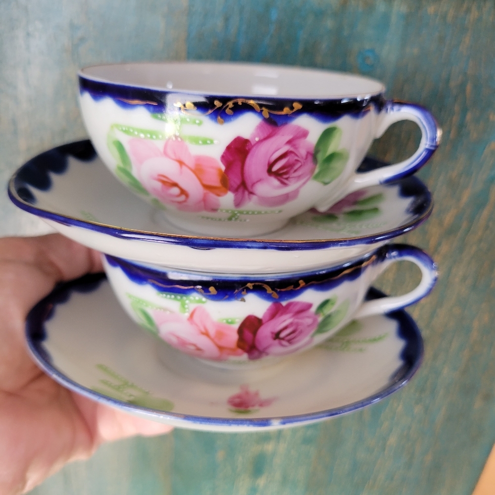 Tea for Two! Vintage Nippon Cup & Saucer Sets ~ Coffee ~Tea ~ Cottage *FLAW